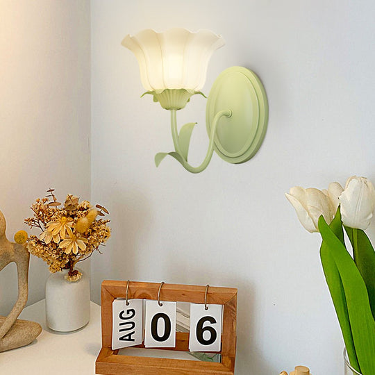 1/2 Lights Flowers Glass Three Step Dimming Green Modern Wall Lights