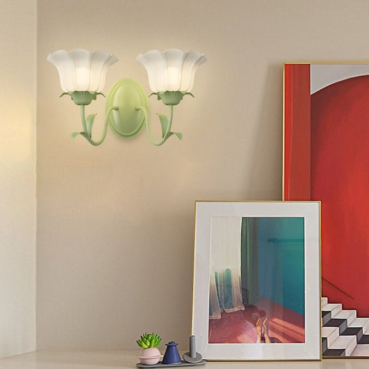 1/2 Lights Flowers Glass Three Step Dimming Green Modern Wall Lights