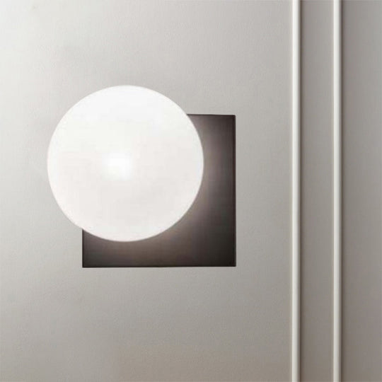 1 Light Modern Wall Sconce with White Glass Shade, Black Ball Mounted Fixture