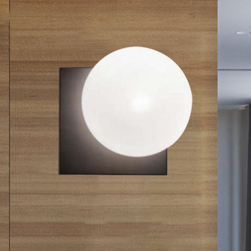 1 Light Modern Wall Sconce with White Glass Shade, Black Ball Mounted Fixture