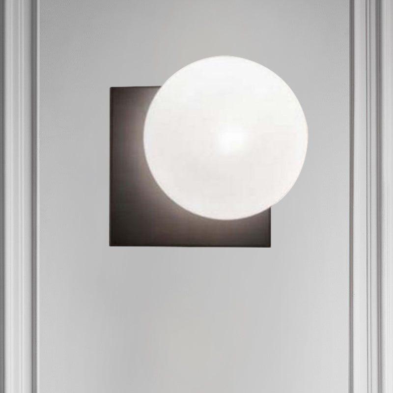 1 Light Modern Wall Sconce with White Glass Shade, Black Ball Mounted Fixture