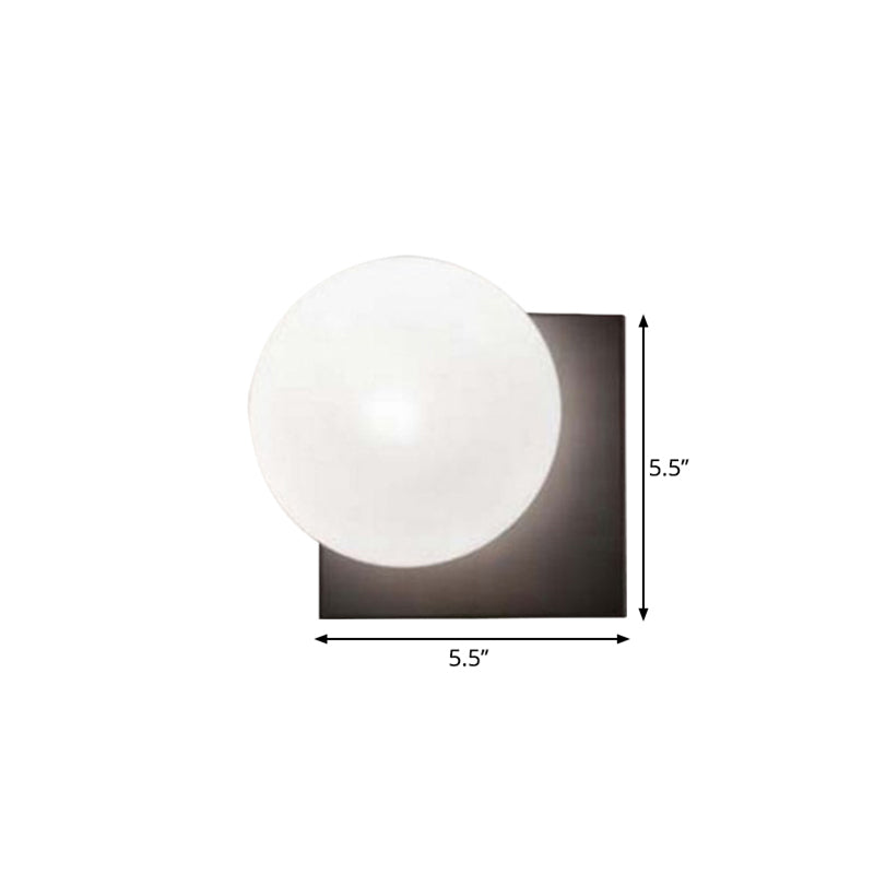 1 Light Modern Wall Sconce with White Glass Shade, Black Ball Mounted Fixture