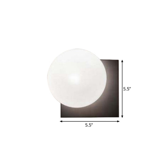 1 Light Modern Wall Sconce with White Glass Shade, Black Ball Mounted Fixture