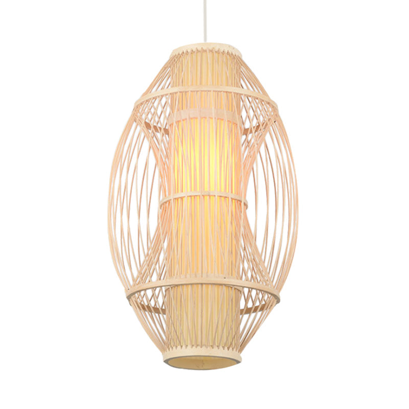 Contemporary Beige Bamboo Hanging Pendant Light for Kitchen