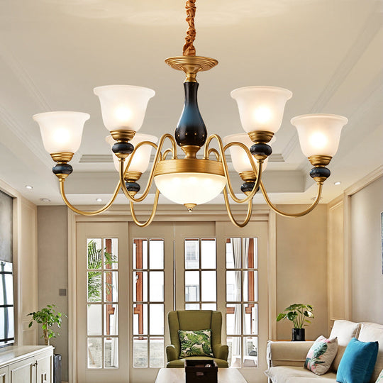 Countryside Style Floral Chandelier with Glass Suspension Lamp - 3/5/6 Lights in Cream Brass Shade