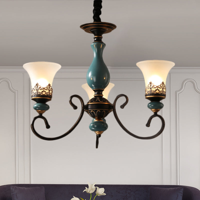 Milky Glass Bell Shade Pendant Light in Rustic Blue - 3/5/6-Head Chandelier for Unique Lighting Atmosphere