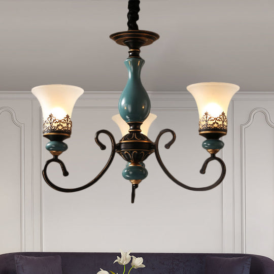 Milky Glass Bell Shade Pendant Light in Rustic Blue - 3/5/6-Head Chandelier for Unique Lighting Atmosphere