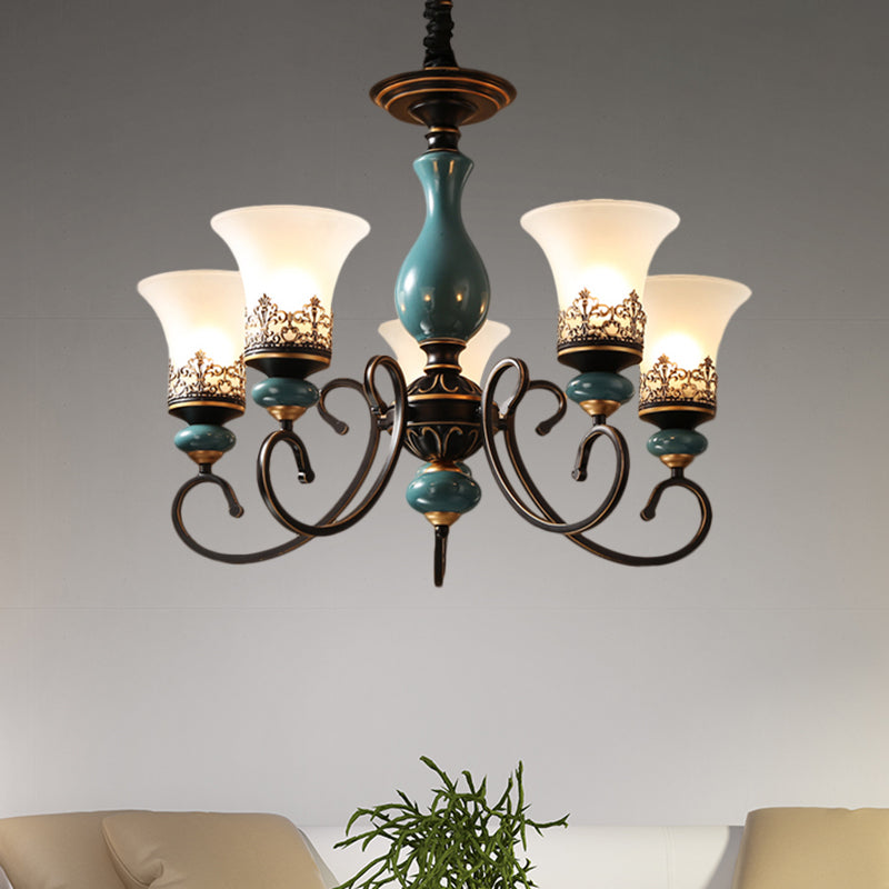 Milky Glass Bell Shade Pendant Light in Rustic Blue - 3/5/6-Head Chandelier for Unique Lighting Atmosphere