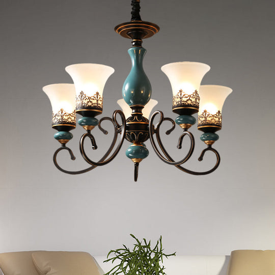Milky Glass Bell Shade Pendant Light in Rustic Blue - 3/5/6-Head Chandelier for Unique Lighting Atmosphere