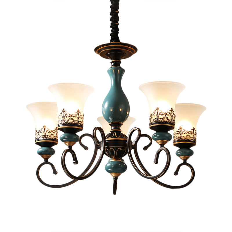 Milky Glass Bell Shade Pendant Light in Rustic Blue - 3/5/6-Head Chandelier for Unique Lighting Atmosphere