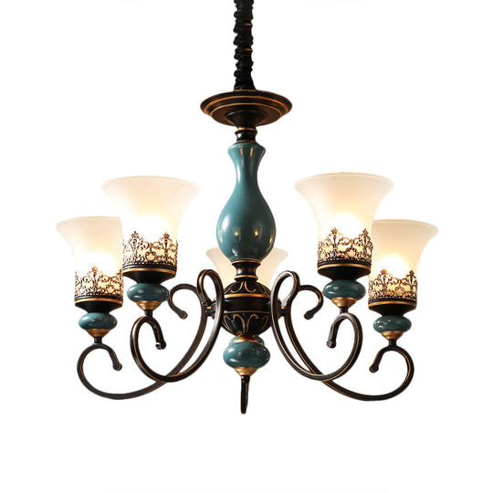 Milky Glass Bell Shade Pendant Light in Rustic Blue - 3/5/6-Head Chandelier for Unique Lighting Atmosphere
