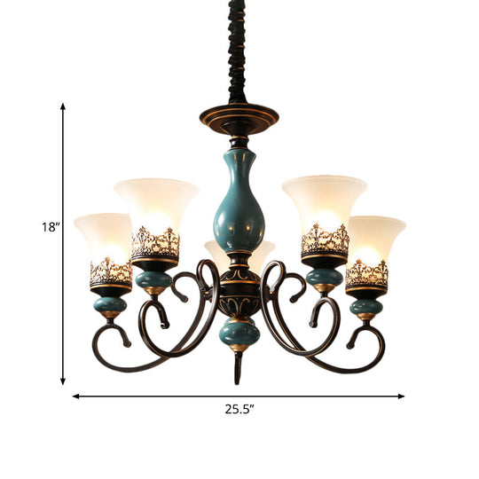 Milky Glass Bell Shade Pendant Light in Rustic Blue - 3/5/6-Head Chandelier for Unique Lighting Atmosphere