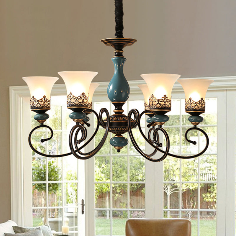 Milky Glass Bell Shade Pendant Light in Rustic Blue - 3/5/6-Head Chandelier for Unique Lighting Atmosphere