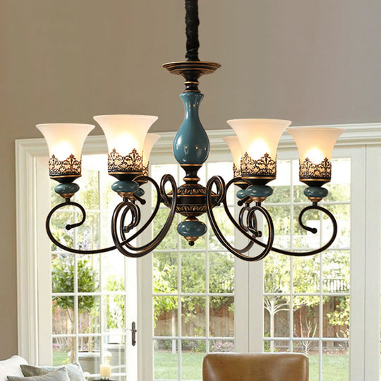 Milky Glass Bell Shade Pendant Light in Rustic Blue - 3/5/6-Head Chandelier for Unique Lighting Atmosphere