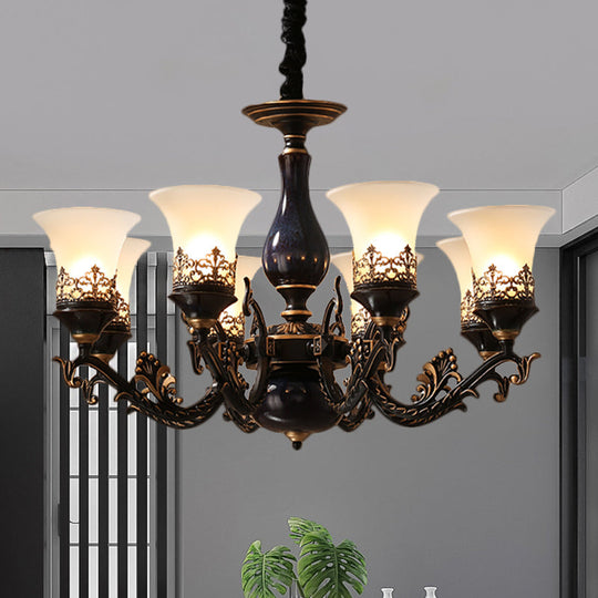 Black Bell Shaped Ceiling Suspension Lamp with Frosted Glass and Multiple Heads - Countryside Chandelier for Living Room Lighting