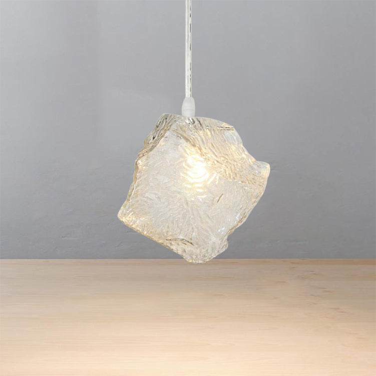 Contemporary Rock Clear Glass Cluster Pendant Light with LED White Lights - 5/6/8 Options - Round/Linear Canopy Included