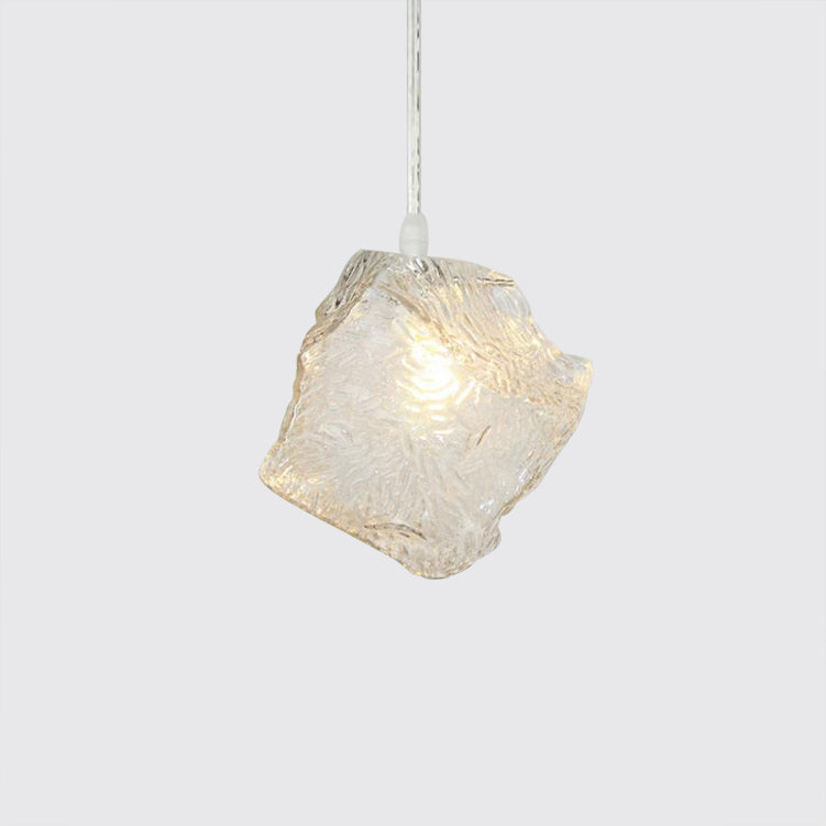 Contemporary Rock Clear Glass Cluster Pendant Light with LED White Lights - 5/6/8 Options - Round/Linear Canopy Included