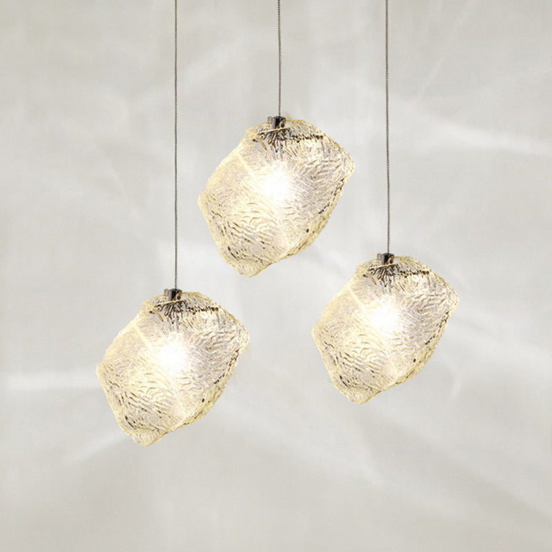 Contemporary Rock Clear Glass Cluster Pendant Light with LED White Lights - 5/6/8 Options - Round/Linear Canopy Included