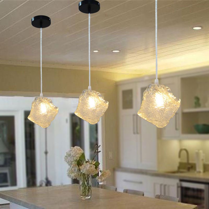 Contemporary Rock Clear Glass Cluster Pendant Light with LED White Lights - 5/6/8 Options - Round/Linear Canopy Included