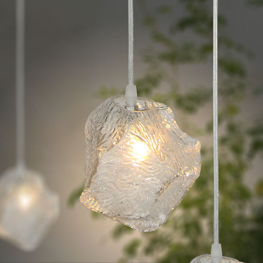 Contemporary Rock Clear Glass Cluster Pendant Light with LED White Lights - 5/6/8 Options - Round/Linear Canopy Included