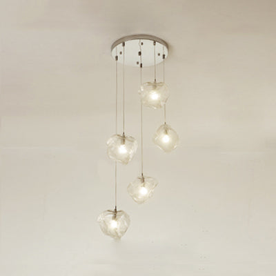 Contemporary Rock Clear Glass Cluster Pendant Light with LED White Lights - 5/6/8 Options - Round/Linear Canopy Included