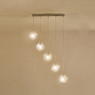 Contemporary Rock Clear Glass Cluster Pendant Light with LED White Lights - 5/6/8 Options - Round/Linear Canopy Included