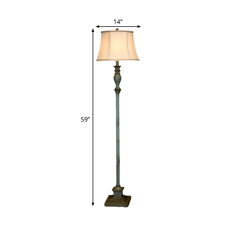 Retro Square Pedestal Floor Lamp in Pewter with Fabric Shade - Stylish 1 Bulb Resin Lighting