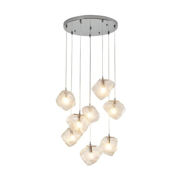 Contemporary Rock Clear Glass Cluster Pendant Light with LED White Lights - 5/6/8 Options - Round/Linear Canopy Included