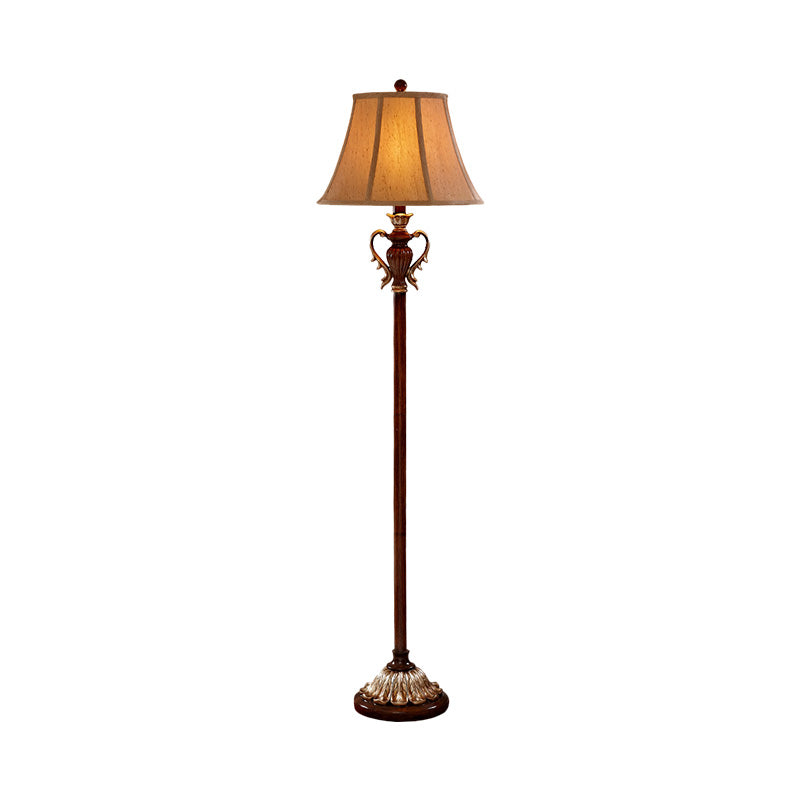 Traditional Style Brown Fabric Floor Lamp with Empire Shade and 1-Light