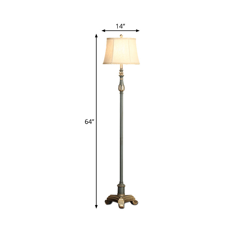 Vintage Style Grey Blue Tri-Leg Reading Floor Lamp with Fabric Shade - 1 Light Living Room Floor Light