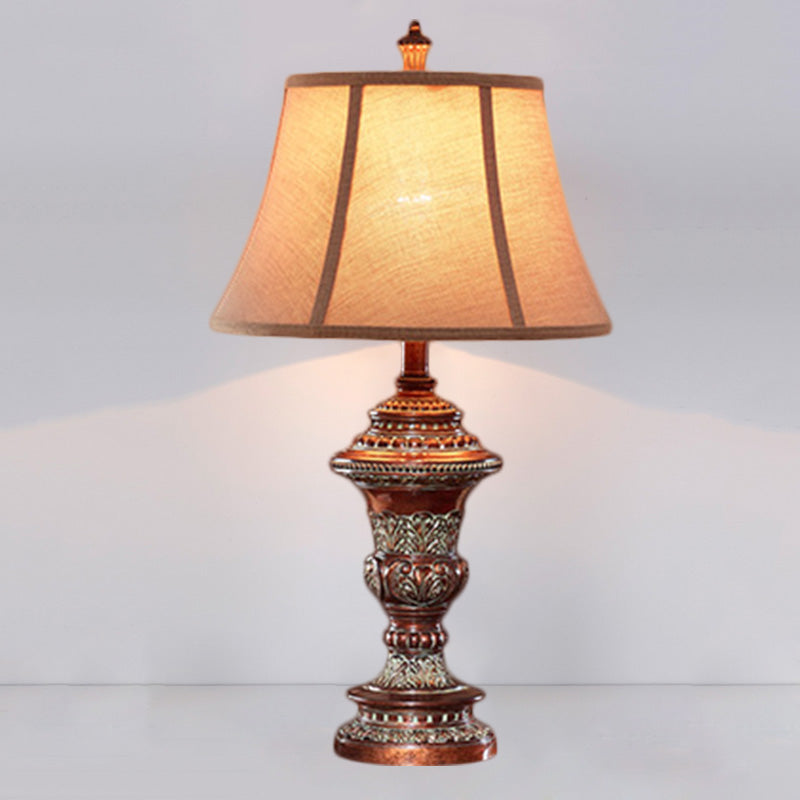 Vintage Style Bell Shade Nightstand Lamp in Red Brown with Urn-Shaped Base, 25"/29.5" H