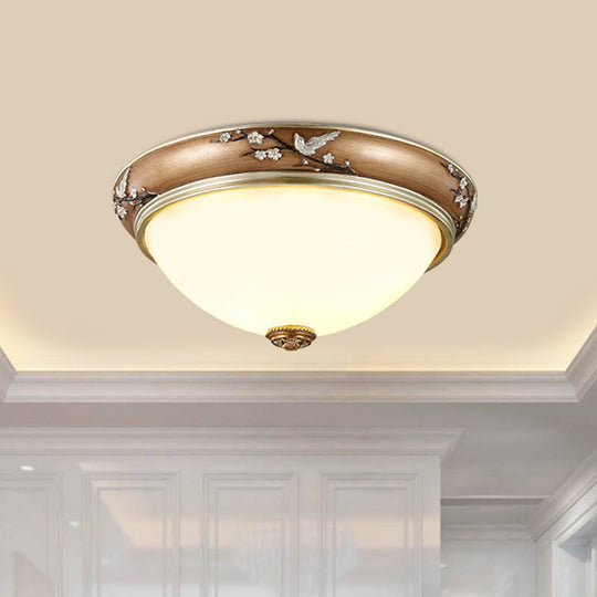 Antiqued Dome Crystal Flush Mount Ceiling Lights - Wide 2/3-Head Lighting Fixture in Brown - 11"/15"/19" Width