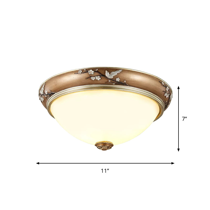 Antiqued Dome Crystal Flush Mount Ceiling Lights - Wide 2/3-Head Lighting Fixture in Brown - 11"/15"/19" Width