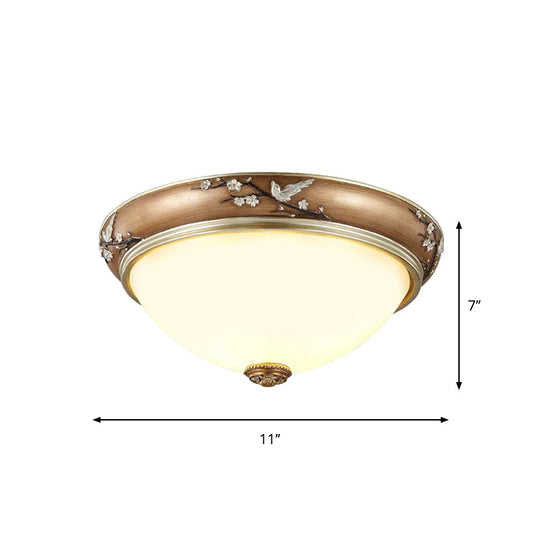 Antiqued Dome Crystal Flush Mount Ceiling Lights - Wide 2/3-Head Lighting Fixture in Brown - 11"/15"/19" Width