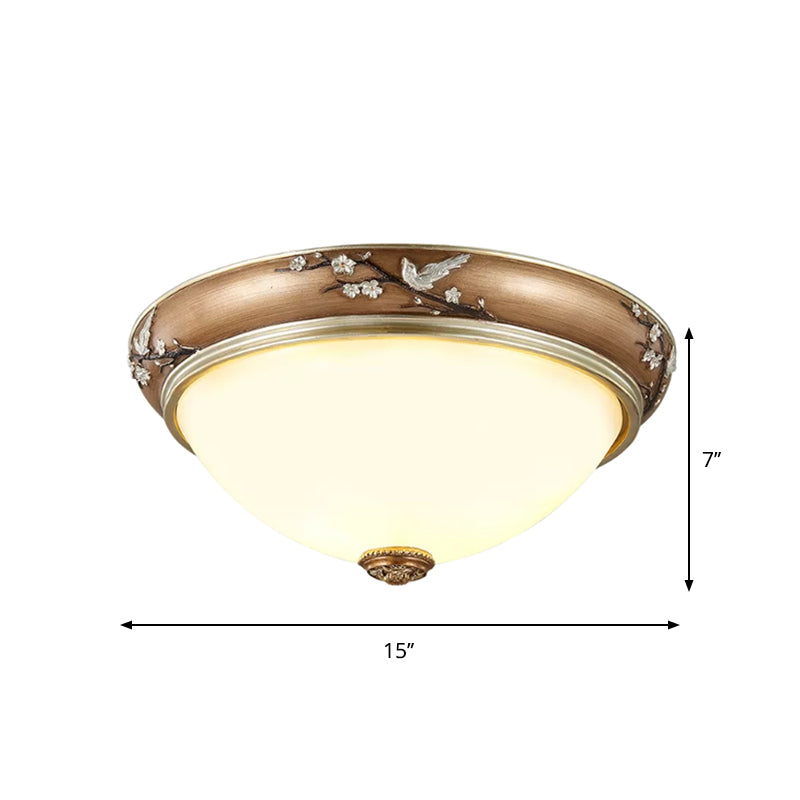 Antiqued Dome Crystal Flush Mount Ceiling Lights - Wide 2/3-Head Lighting Fixture in Brown - 11"/15"/19" Width