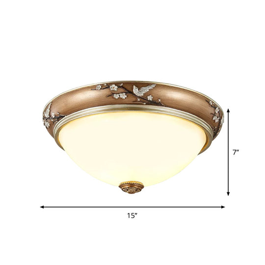 Antiqued Dome Crystal Flush Mount Ceiling Lights - Wide 2/3-Head Lighting Fixture in Brown - 11"/15"/19" Width