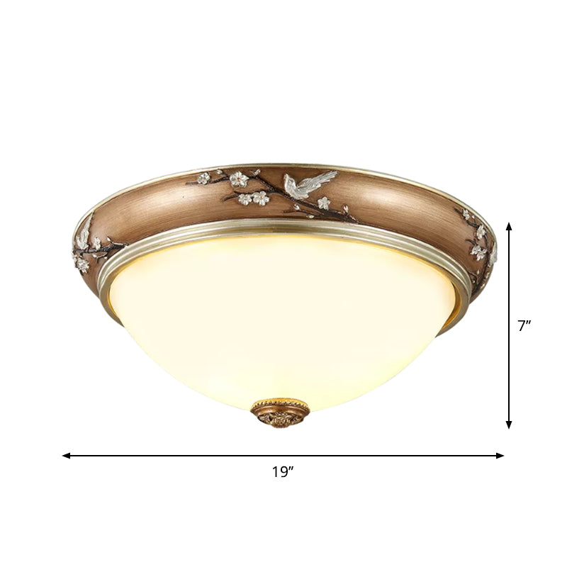 Antiqued Dome Crystal Flush Mount Ceiling Lights - Wide 2/3-Head Lighting Fixture in Brown - 11"/15"/19" Width