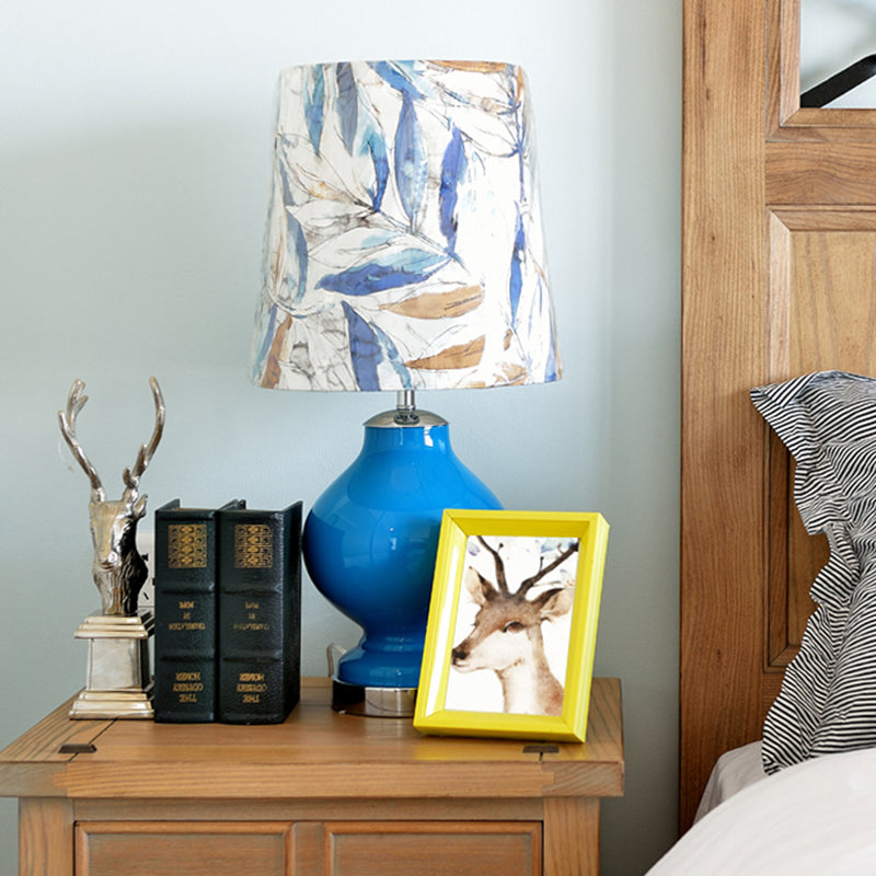 Blue Conical Shade Fabric Desk Lamp - Traditional Style, 1 Bulb, Bedroom or Nightstand Lighting - Height: 21"/27.5