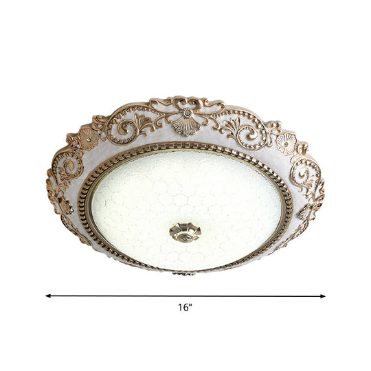 Vintage Cream Glass Dome Flush Mount Lamp - White LED Lighting Fixture, 16"/18"/21.5" Wide