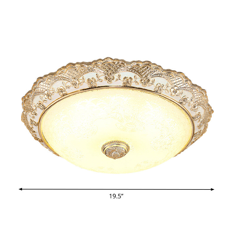Gold LED Flush Mount Ceiling Light with Traditional Cream Glass Dome Design – Perfect for Bedroom – 12"/16"/19.5" Width