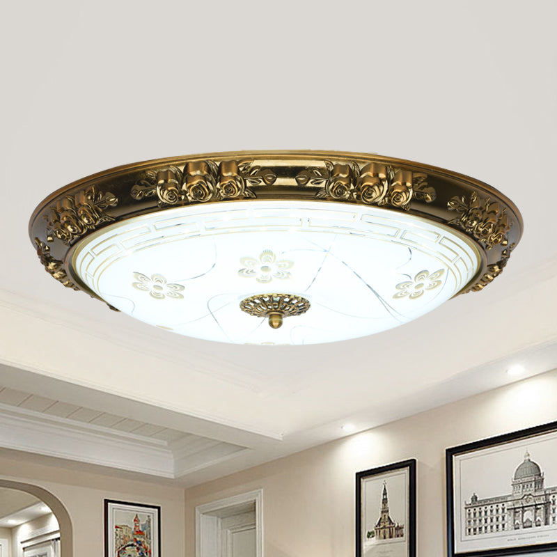 Farmhouse Textured Glass Bowl Flushmount - LED Bedroom Flush Mount Lighting in Gold with Warm/White Light - 12.5"/15"/19" Wide