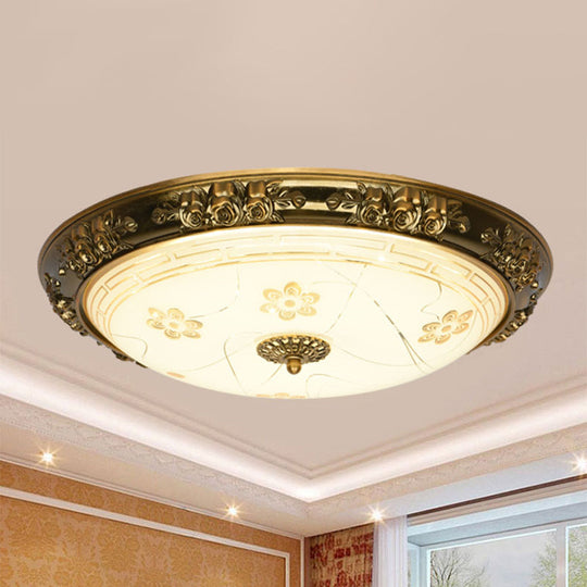 Farmhouse Textured Glass Bowl Flushmount - LED Bedroom Flush Mount Lighting in Gold with Warm/White Light - 12.5"/15"/19" Wide