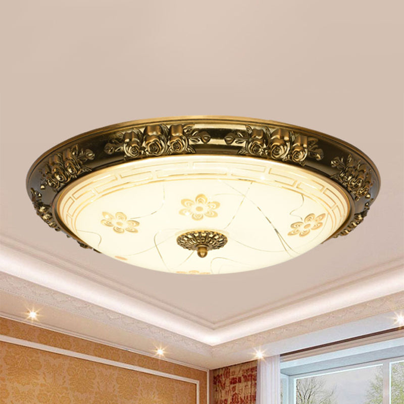 Farmhouse Textured Glass Bowl Flushmount - LED Bedroom Flush Mount Lighting in Gold with Warm/White Light - 12.5"/15"/19" Wide