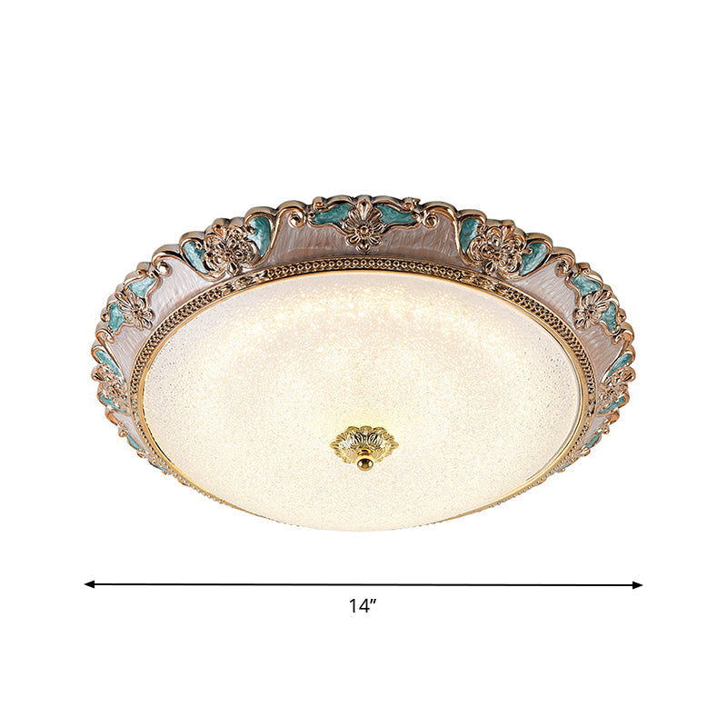 Farmhouse Dome Shade Flushmount Lamp - 14"/16"/19.5" Width - Gold/Brown - Frosted Glass - LED Ceiling Flush Mount - Warm/White Light