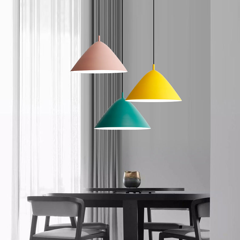 Nordic Candy Colored Pendant Pyramid Shade - 10.5/13/16 Inch - Aluminum Hanging Light for Cafe