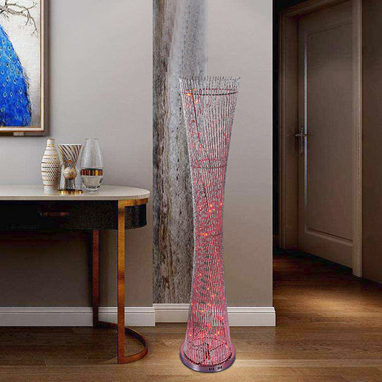 Silver Aluminum Canton Tower LED Floor Reading Lamp - Stylish Bedroom Light Décor