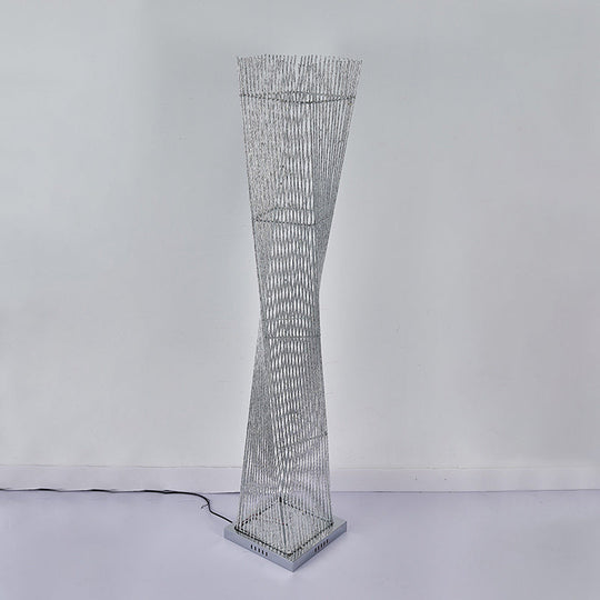 Silver Metal LED Floor Lamp – Twisted Cuboid Design for Study Room Décor