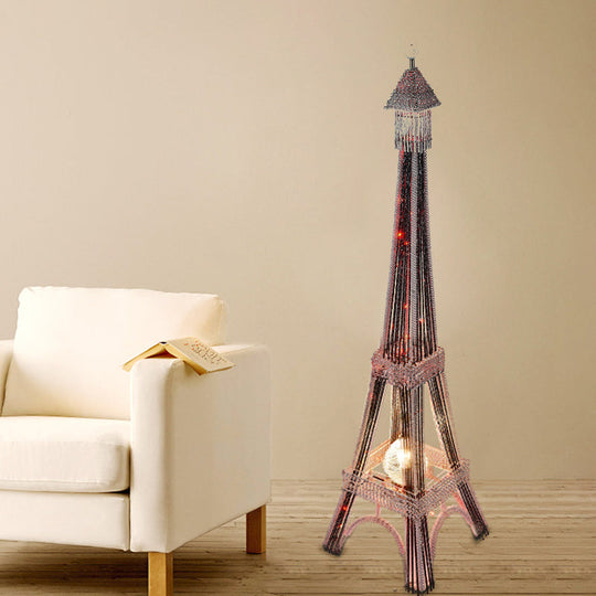 Metallic Tower Frame LED Floor Reading Lamp - Modern Art Decor for Bedroom - Black/Silver