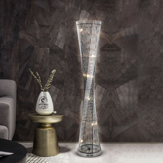 LED Spiral Cylinder Floor Lamp in Black/Silver Aluminum Stand-Up Design