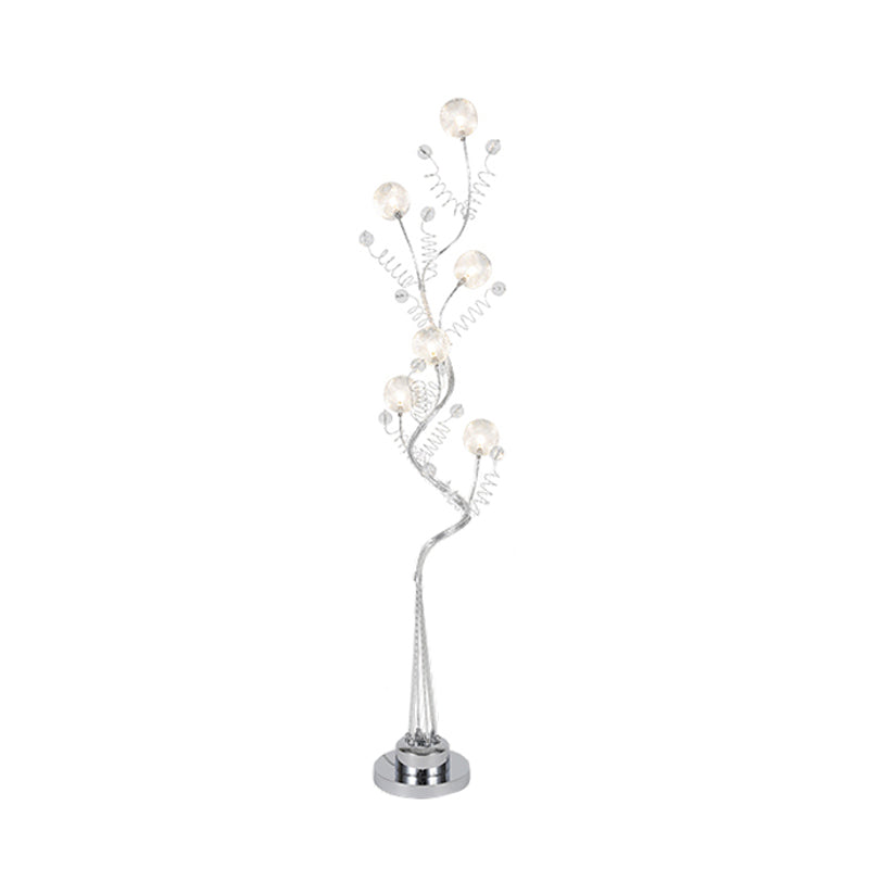 Aluminum Tree Shaped LED Floor Reading Lamp with Orb Detail in Pink/Silver, Warm/White Light - Decorative Lighting for Living Room